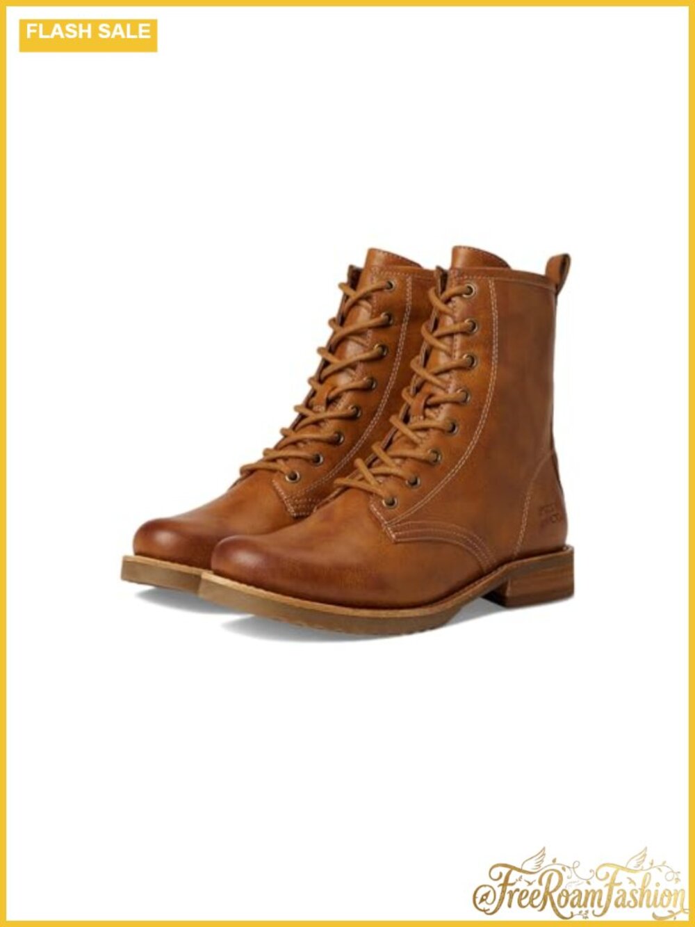 Combat Ankle Boots Tumbled Leather Block Heel Round Toe